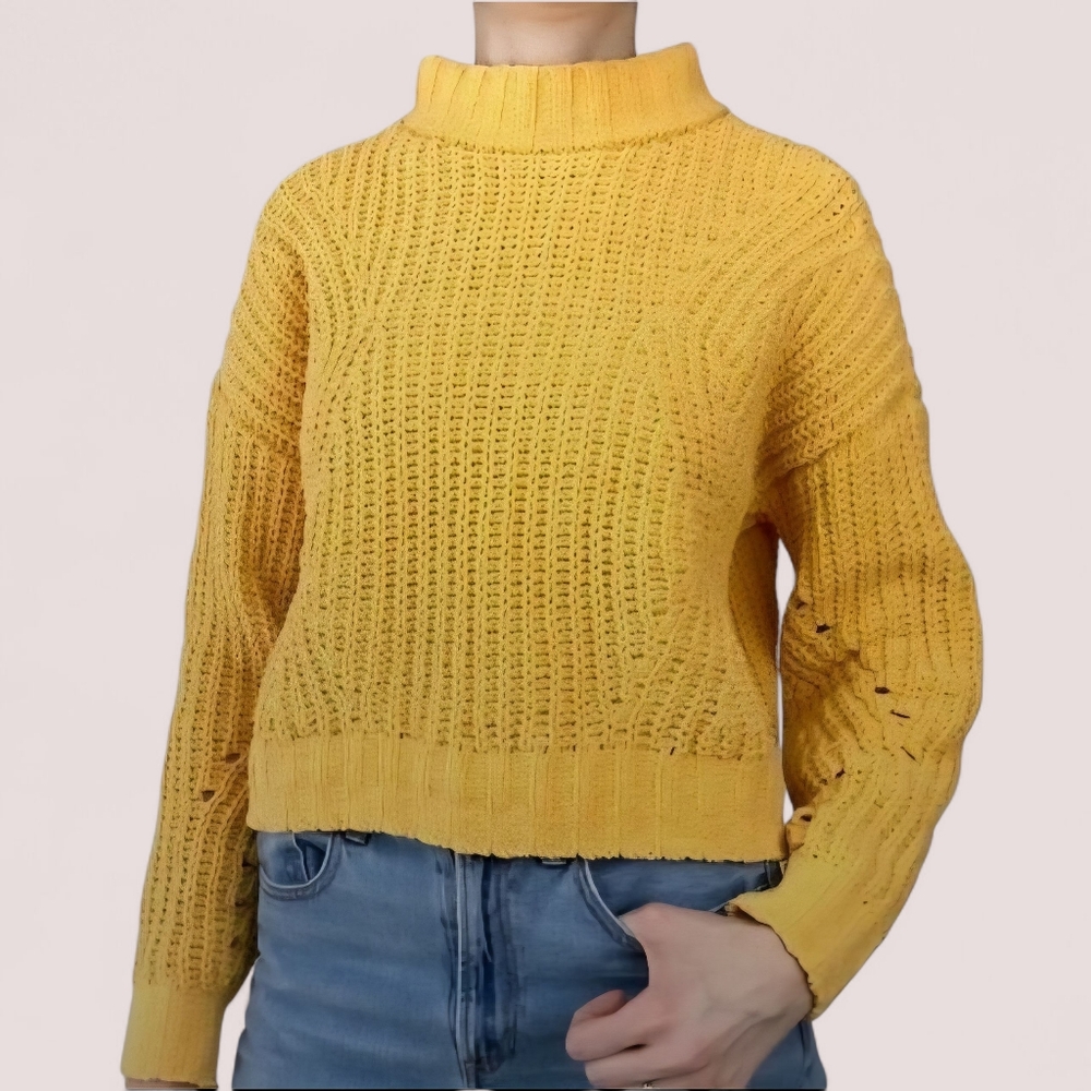 Hollister Mustard Yellow Knit Cropped  Sweater XS